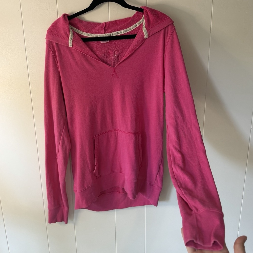 Vintage Y2K Victoria's Secret Love PINK Pullover Hoodie Dog Logo Dark Pink Lg - Picture 5 of 10